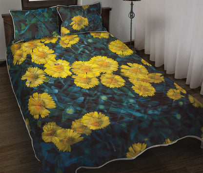 Little Yellow Daisy Print Quilt Bed Set
