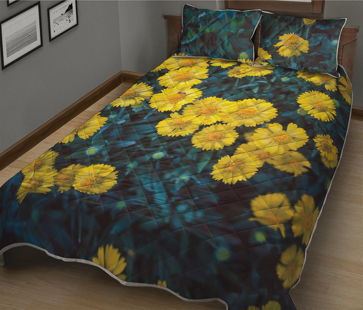 Little Yellow Daisy Print Quilt Bed Set