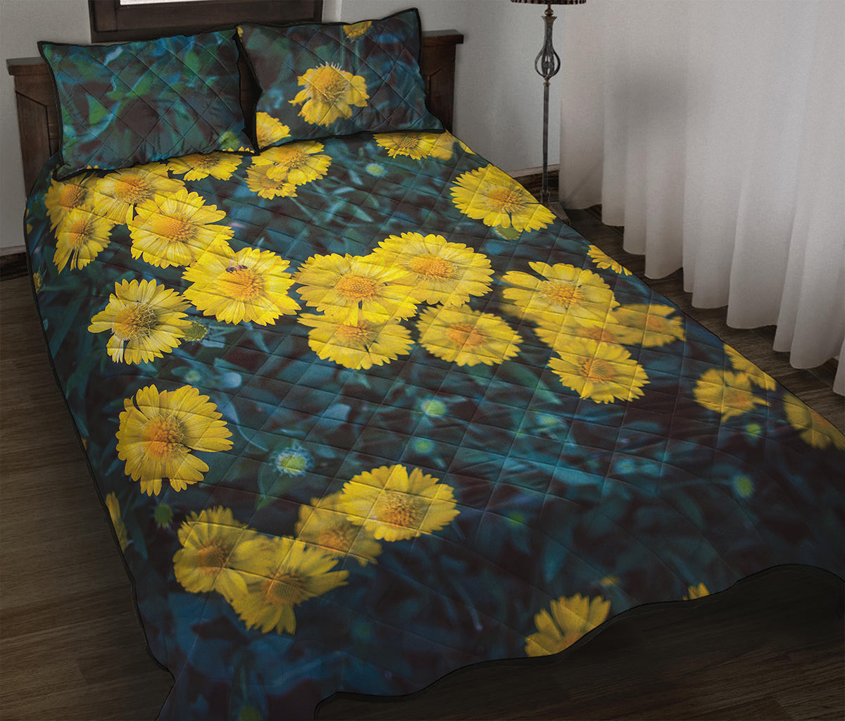 Little Yellow Daisy Print Quilt Bed Set