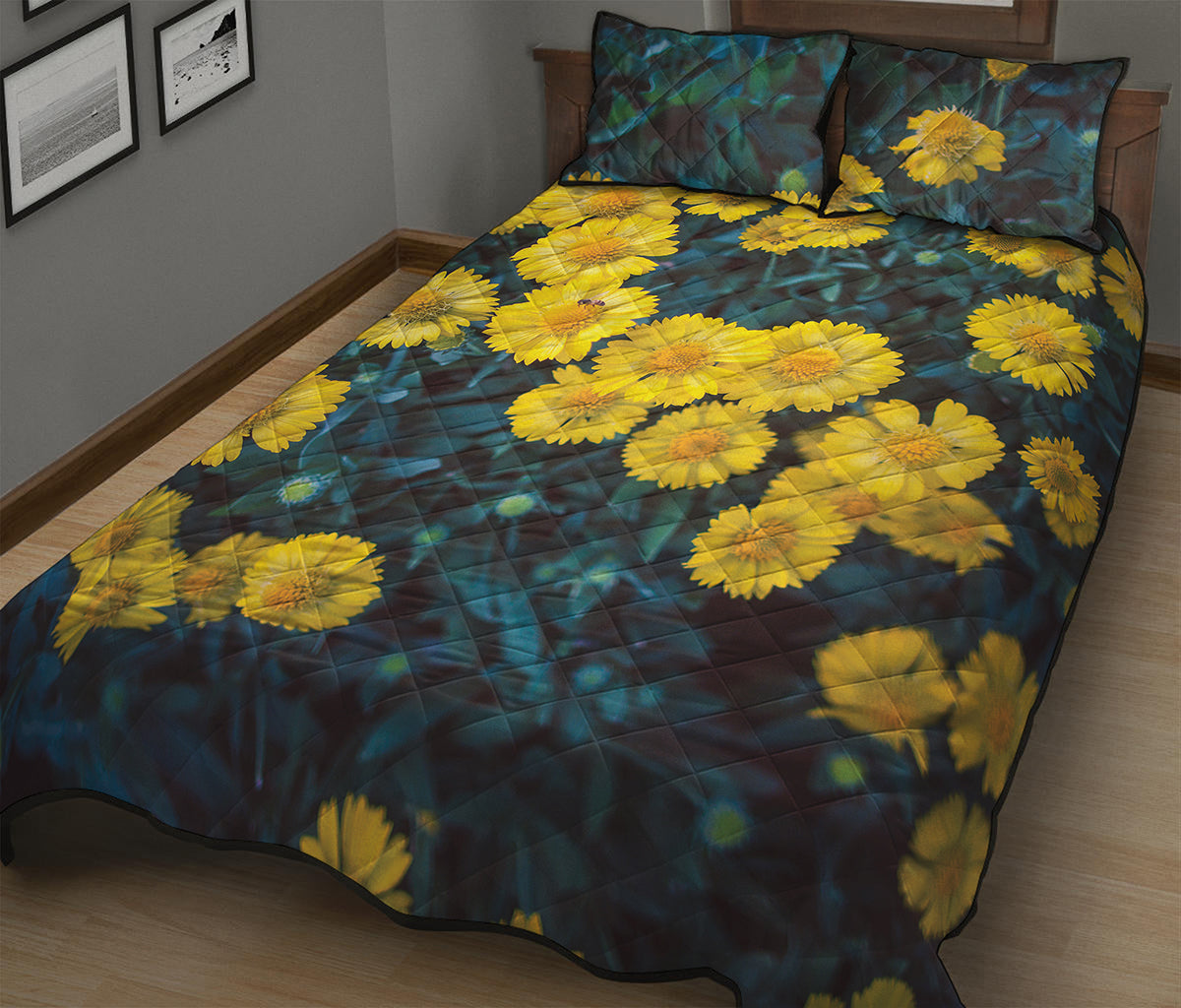 Little Yellow Daisy Print Quilt Bed Set