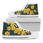 Little Yellow Daisy Print White High Top Shoes