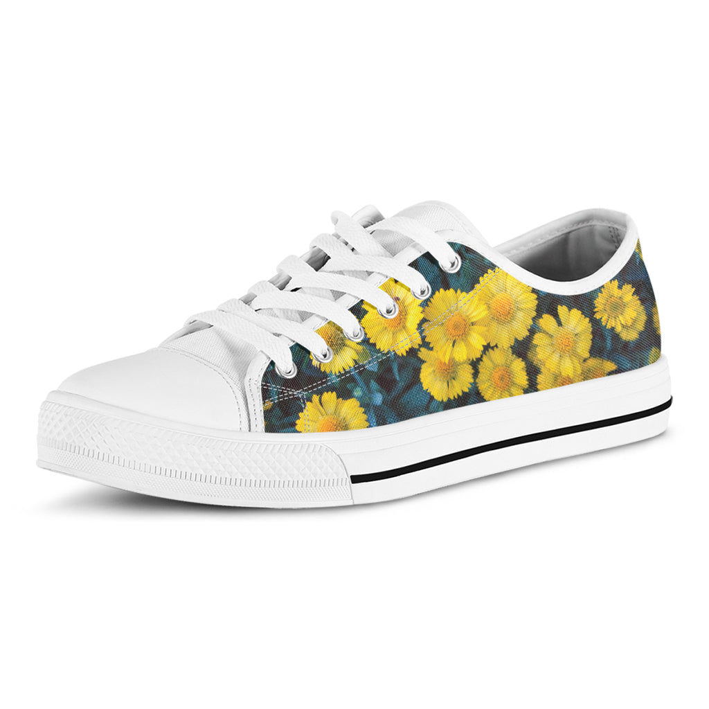 Little Yellow Daisy Print White Low Top Shoes