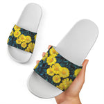 Little Yellow Daisy Print White Slide Sandals
