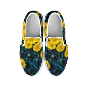 Little Yellow Daisy Print White Slip On Shoes