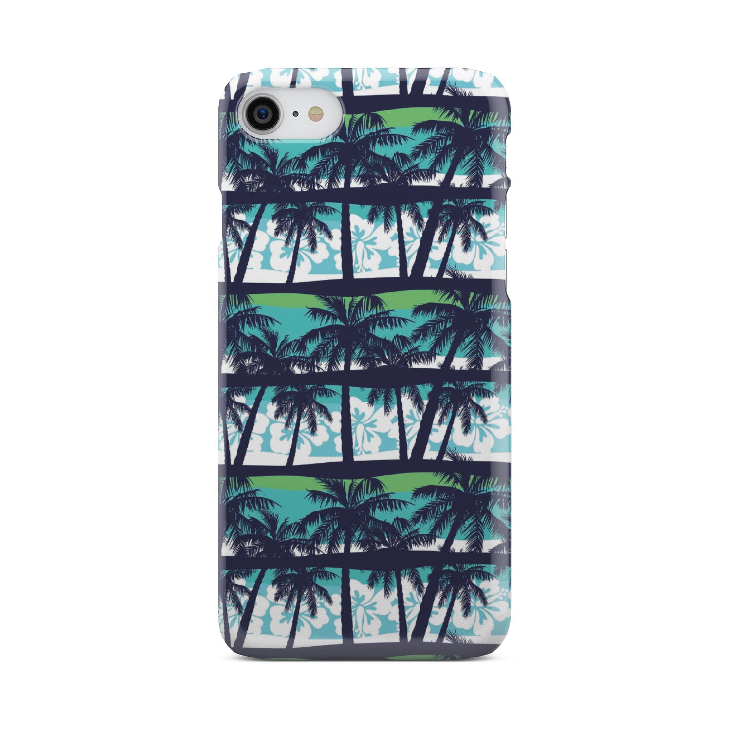 Blue Hibiscus Palm Tree Pattern Print Phone Case