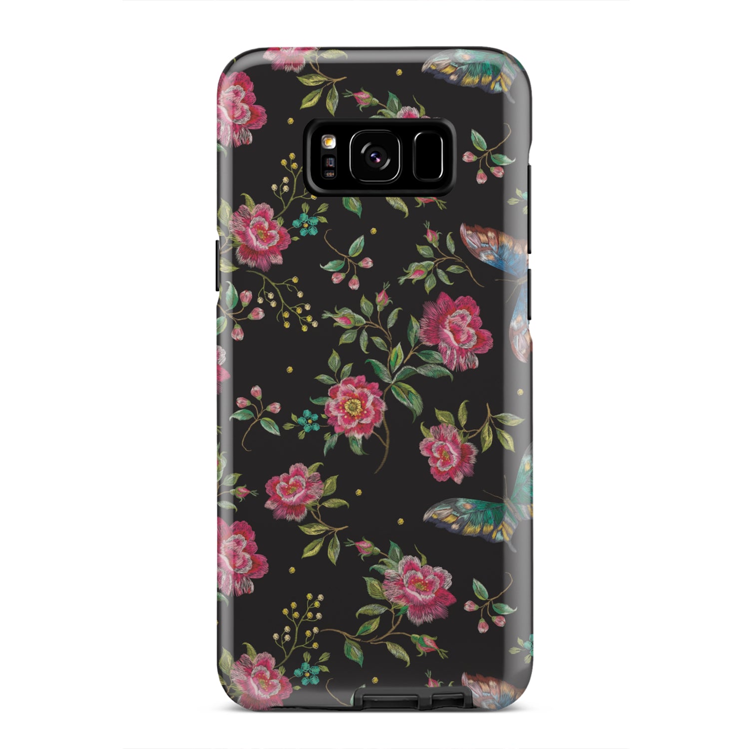 Butterfly And Flower Pattern Print Tough Phone Case