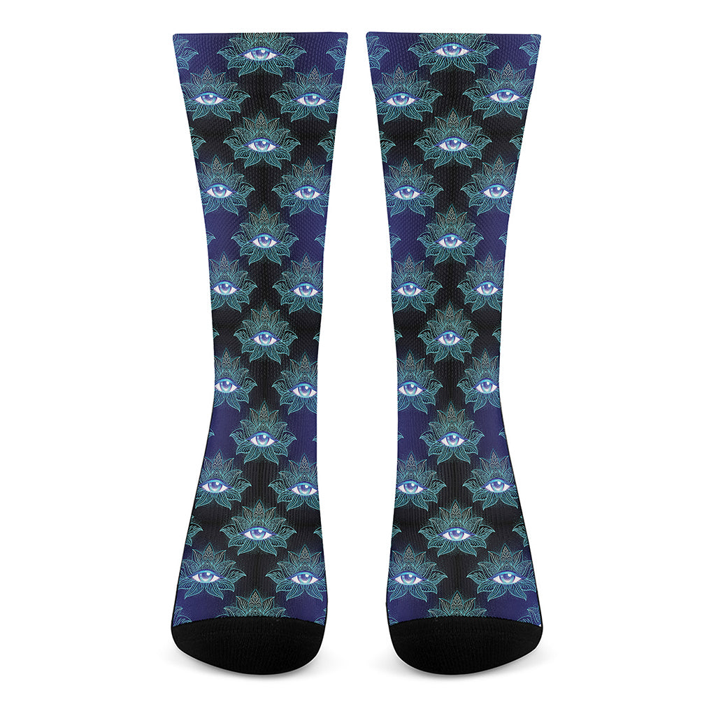 Lotus Eye of Providence Pattern Print Crew Socks