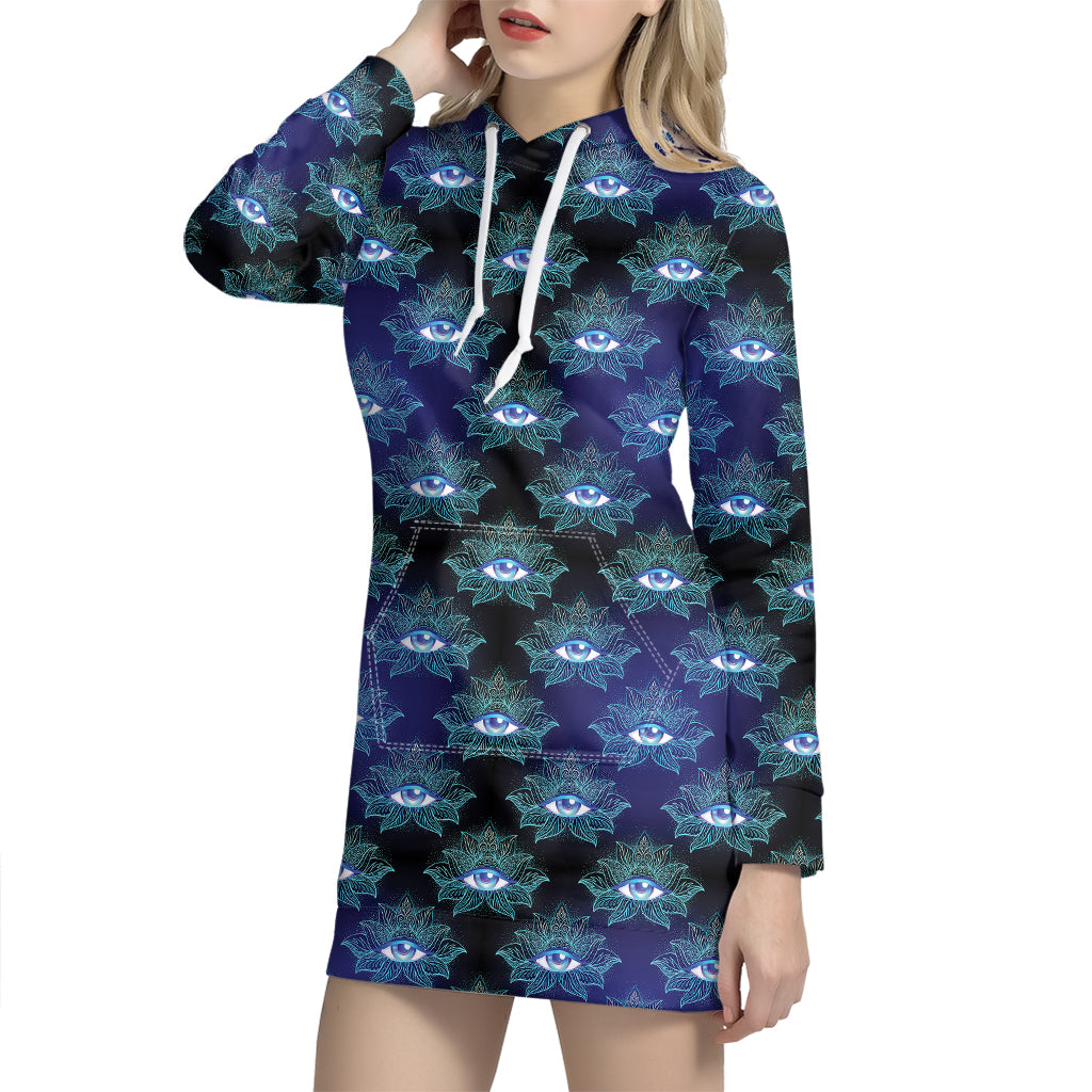 Lotus Eye of Providence Pattern Print Hoodie Dress