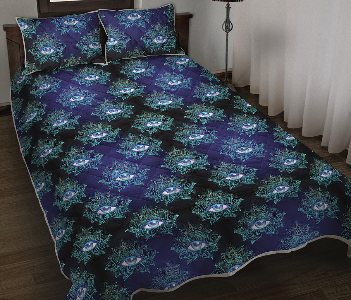 Lotus Eye of Providence Pattern Print Quilt Bed Set