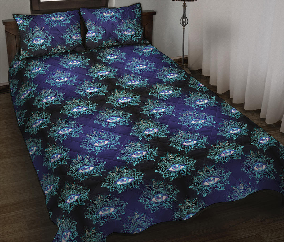Lotus Eye of Providence Pattern Print Quilt Bed Set