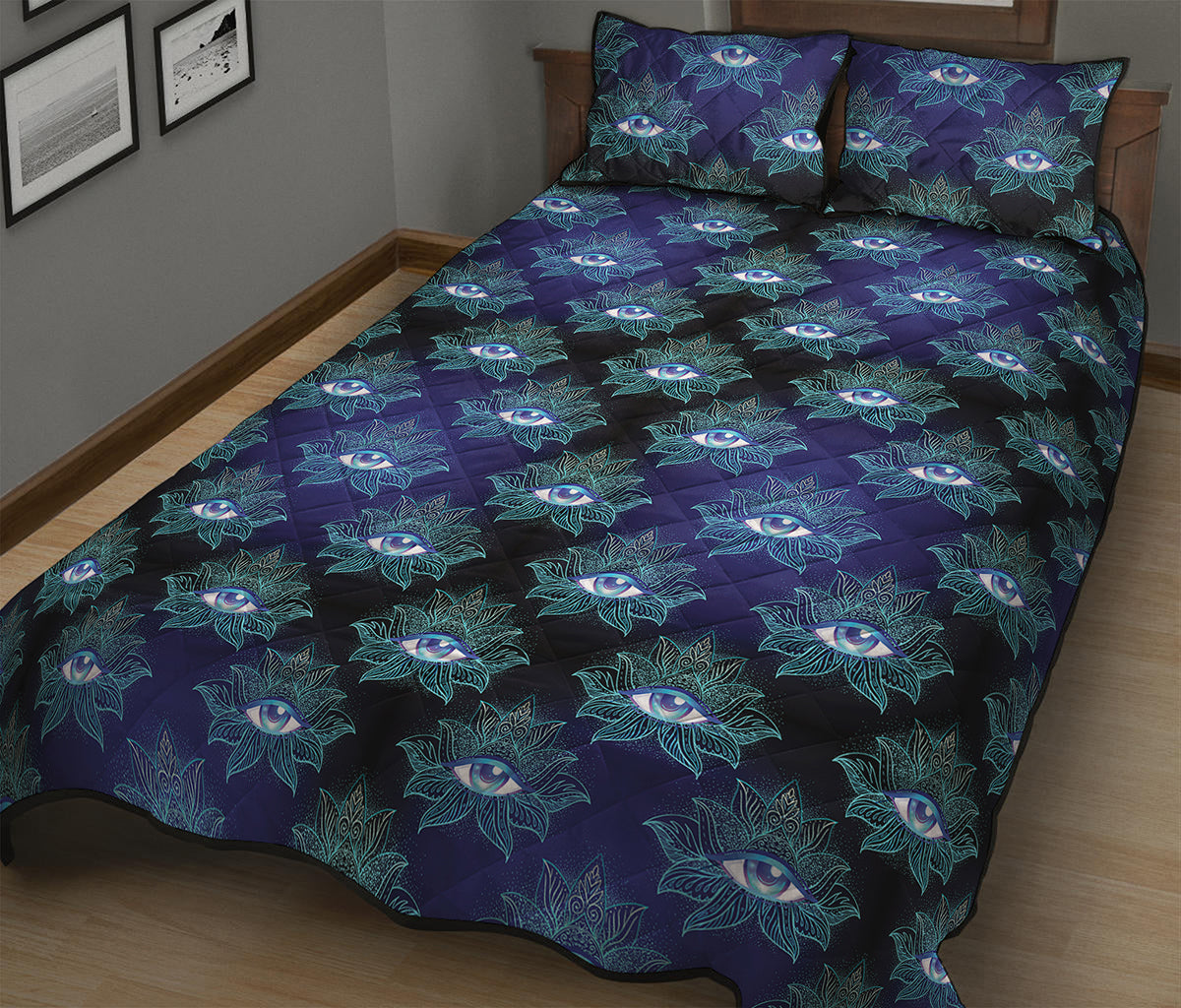 Lotus Eye of Providence Pattern Print Quilt Bed Set