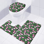 Lotus Flower And Leaf Pattern Print 3 Piece Bath Mat Set