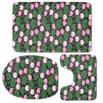 Lotus Flower And Leaf Pattern Print 3 Piece Bath Mat Set