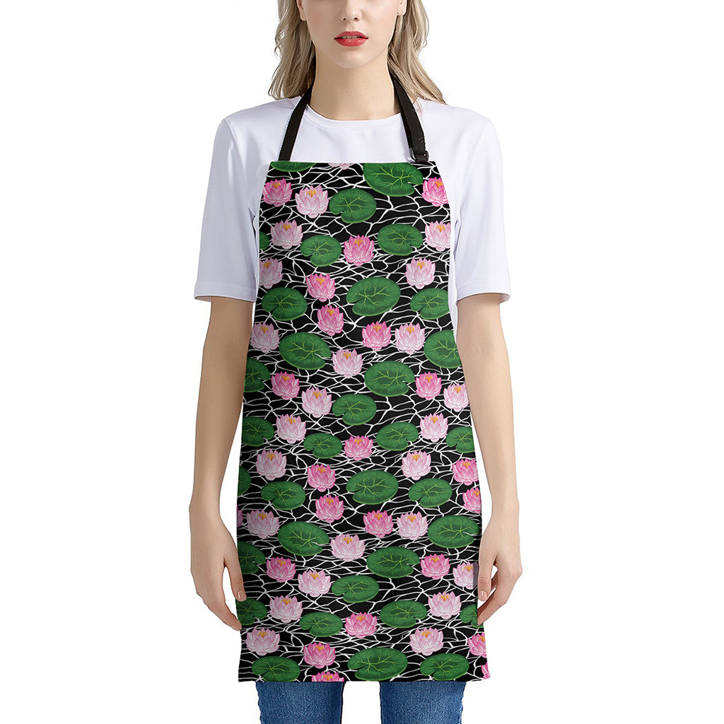 Lotus Flower And Leaf Pattern Print Apron