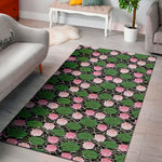 Lotus Flower And Leaf Pattern Print Area Rug