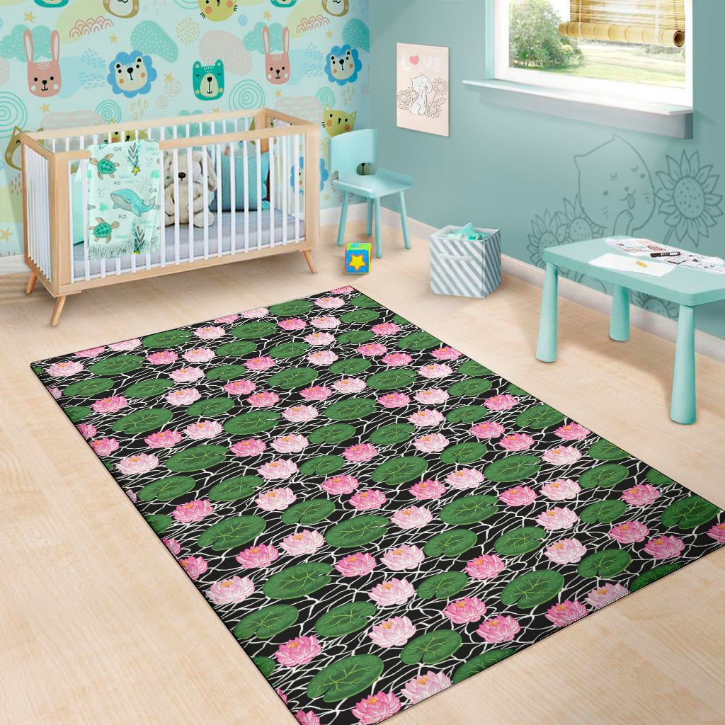 Lotus Flower And Leaf Pattern Print Area Rug