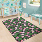 Lotus Flower And Leaf Pattern Print Area Rug