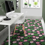 Lotus Flower And Leaf Pattern Print Area Rug