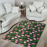 Lotus Flower And Leaf Pattern Print Area Rug