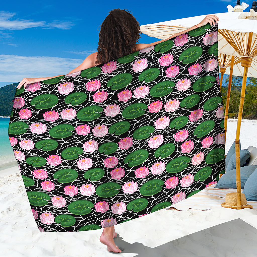 Lotus Flower And Leaf Pattern Print Beach Sarong Wrap