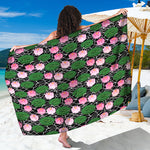 Lotus Flower And Leaf Pattern Print Beach Sarong Wrap