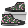 Lotus Flower And Leaf Pattern Print Black High Top Sneakers