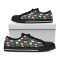 Lotus Flower And Leaf Pattern Print Black Low Top Sneakers