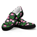 Lotus Flower And Leaf Pattern Print Black Slip On Sneakers