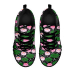 Lotus Flower And Leaf Pattern Print Black Sneakers