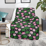 Lotus Flower And Leaf Pattern Print Blanket
