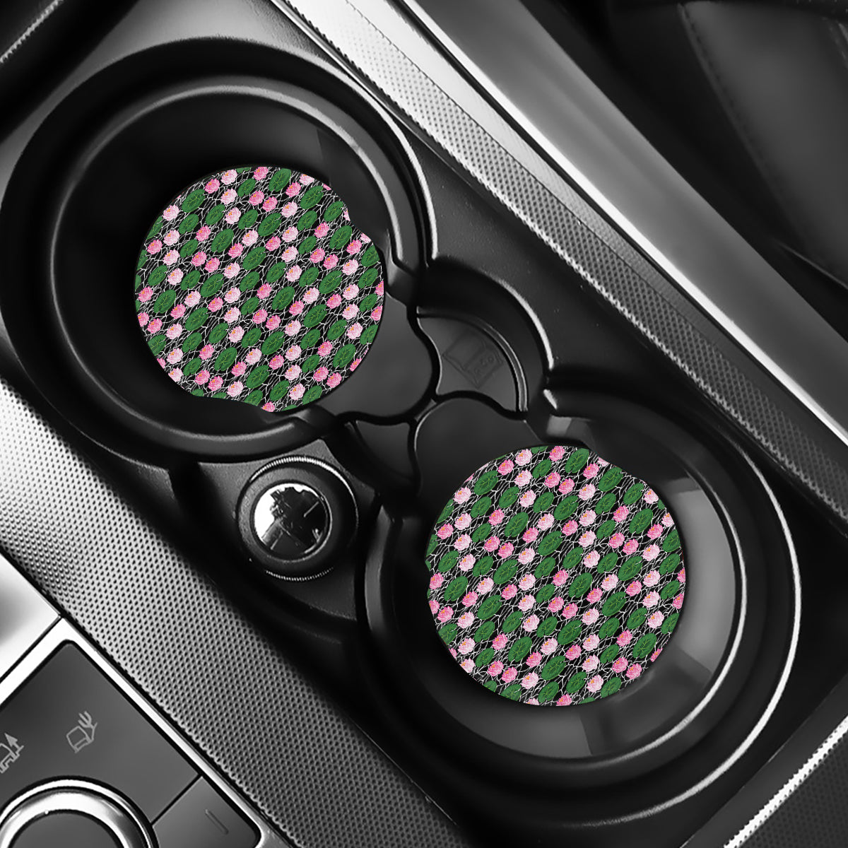 Lotus Flower And Leaf Pattern Print Car Coasters