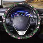 Lotus Flower And Leaf Pattern Print Car Steering Wheel Cover