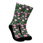 Lotus Flower And Leaf Pattern Print Crew Socks