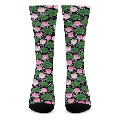Lotus Flower And Leaf Pattern Print Crew Socks