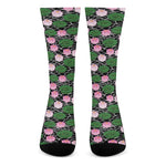 Lotus Flower And Leaf Pattern Print Crew Socks
