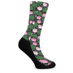Lotus Flower And Leaf Pattern Print Crew Socks
