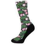 Lotus Flower And Leaf Pattern Print Crew Socks