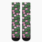 Lotus Flower And Leaf Pattern Print Crew Socks