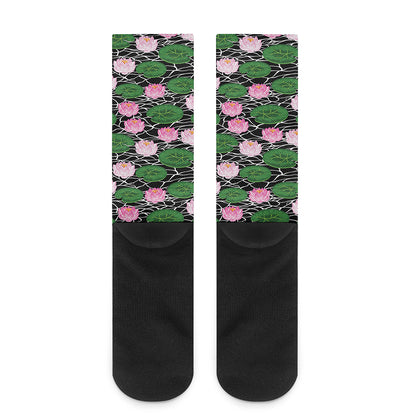 Lotus Flower And Leaf Pattern Print Crew Socks