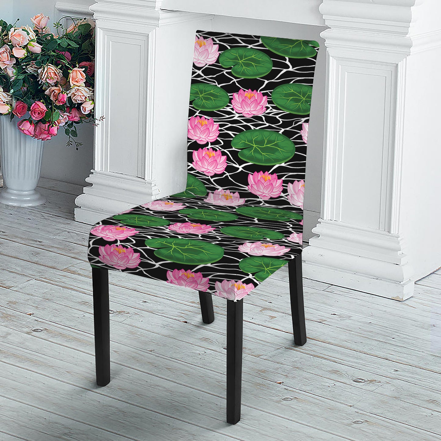 Lotus Flower And Leaf Pattern Print Dining Chair Slipcover