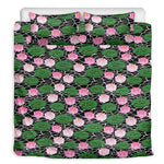 Lotus Flower And Leaf Pattern Print Duvet Cover Bedding Set