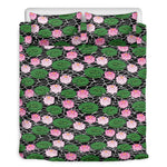 Lotus Flower And Leaf Pattern Print Duvet Cover Bedding Set
