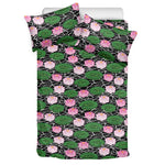Lotus Flower And Leaf Pattern Print Duvet Cover Bedding Set