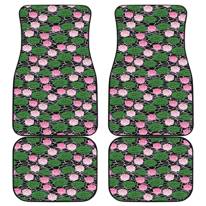 Lotus Flower And Leaf Pattern Print Front and Back Car Floor Mats