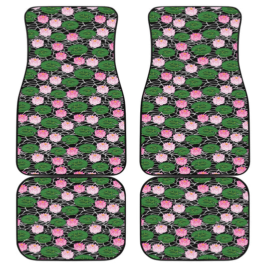 Lotus Flower And Leaf Pattern Print Front and Back Car Floor Mats