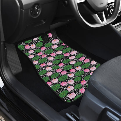 Lotus Flower And Leaf Pattern Print Front and Back Car Floor Mats