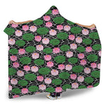 Lotus Flower And Leaf Pattern Print Hooded Blanket