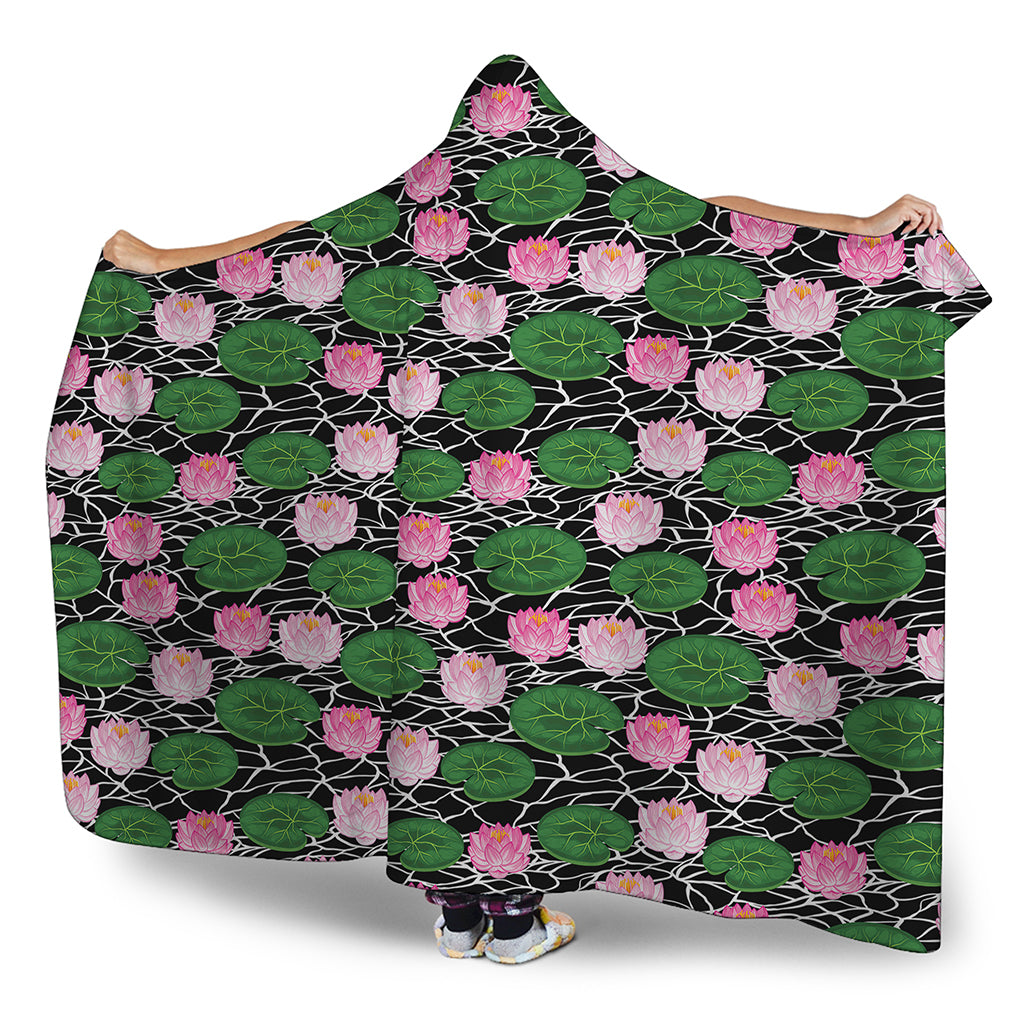 Lotus Flower And Leaf Pattern Print Hooded Blanket