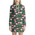 Lotus Flower And Leaf Pattern Print Pullover Hoodie Dress