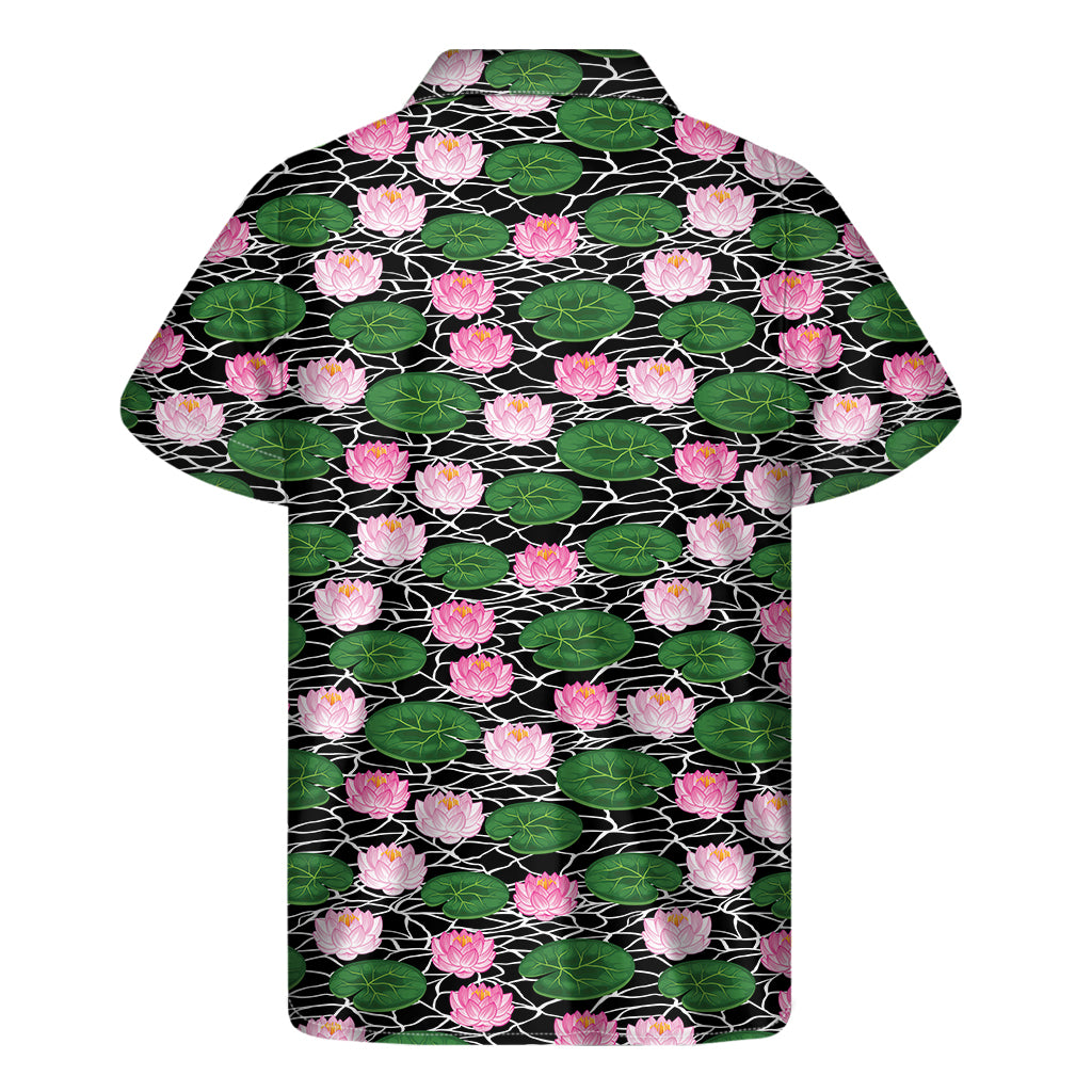 Lotus Flower And Leaf Pattern Print Men's Short Sleeve Shirt